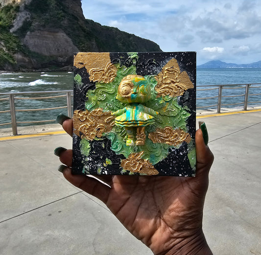 3D Abstract art, gold leaf art, surreal wall art, collectible art piece, imaginative artwork, small abstract painting