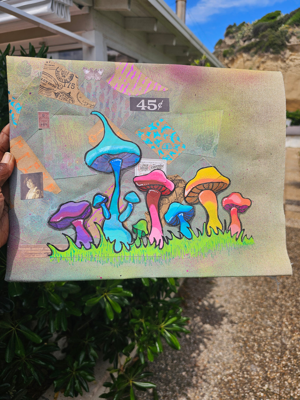 Psychedelic Shrooms: Quadro Originale Mixed Media su Tela (37x28 cm) | Eclectic Nomad Wares