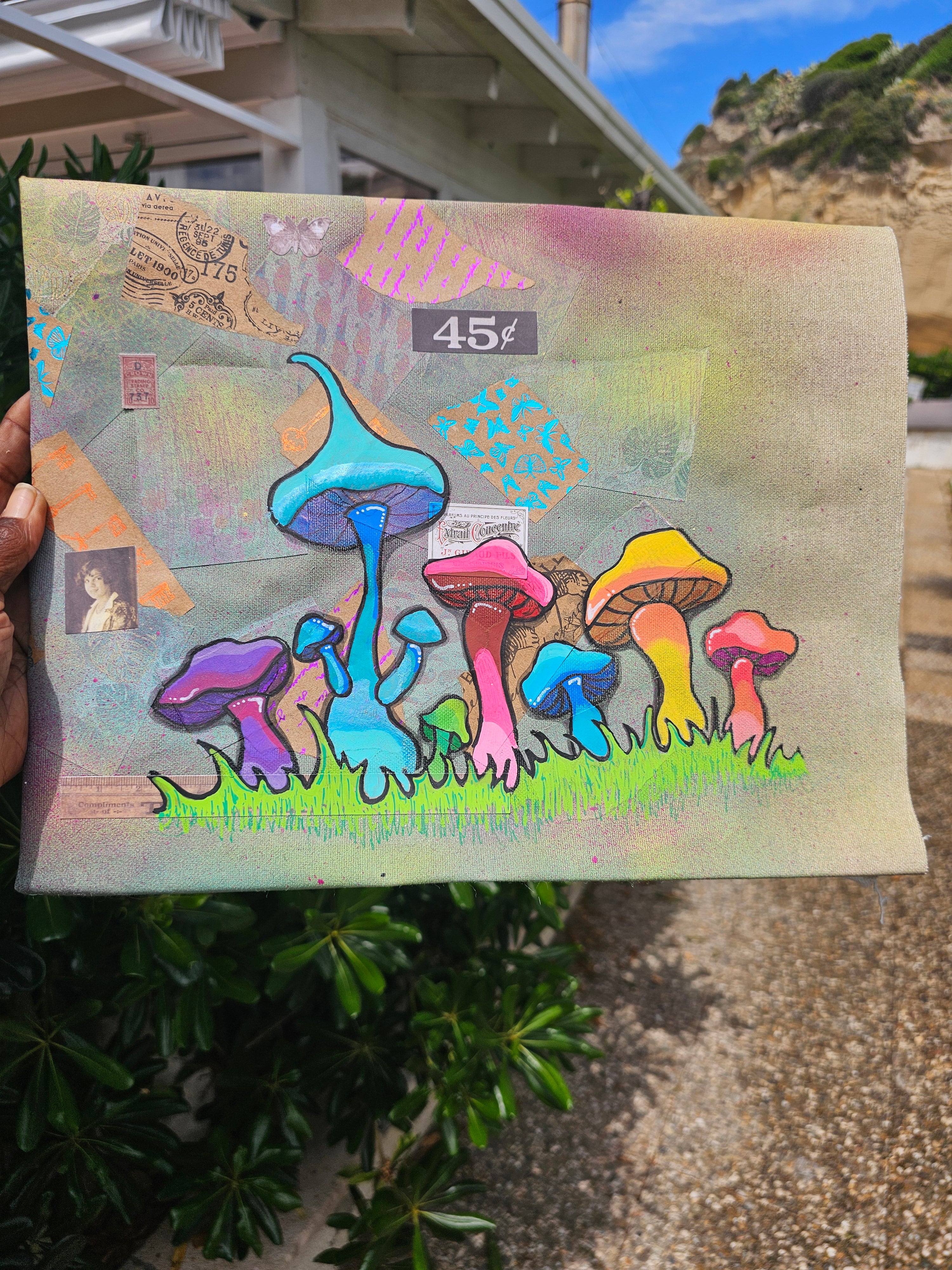 Psychedelic Shrooms: Quadro Originale Mixed Media su Tela (37x28 cm) | Eclectic Nomad Wares